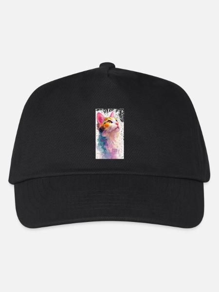 Aquarell Katze „Hoffnung“ – Bunte Watercolor Katze - Kinder Basecap - Schwarz