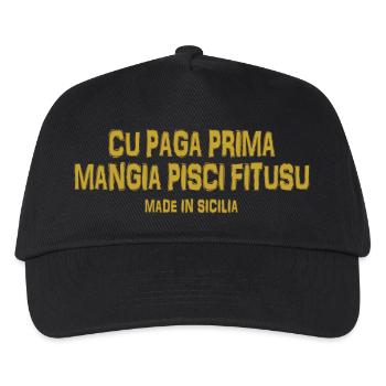 Trinacria T-Shirt Sizilien Sizilianisches Sprichwort - Kinder Basecap - Schwarz - Vorne
