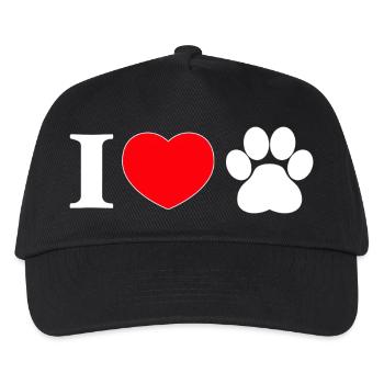 "I love" mit Pfotenabdruck - Kinder Basecap - Schwarz - Vorne