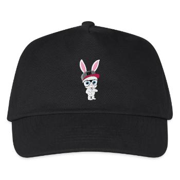 Cooler Hase Kaninchen mit Cap und Brille - Kinder Basecap - Schwarz - Vorne