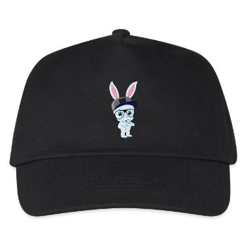 Cooler Hase Kaninchen mit Cap und Brille - Kinder Basecap - Schwarz - Vorne