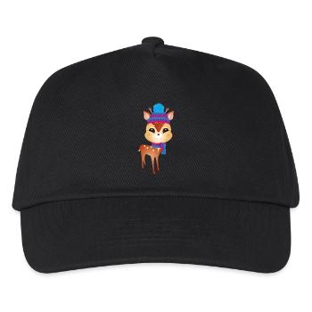 mignon petit cerf avec bonnet pompon et écharpe - Casquette de baseball Enfant - noir - Devant