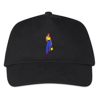 Stylische Frau mit buntem Outfit - Kinder Basecap - Schwarz - Vorne