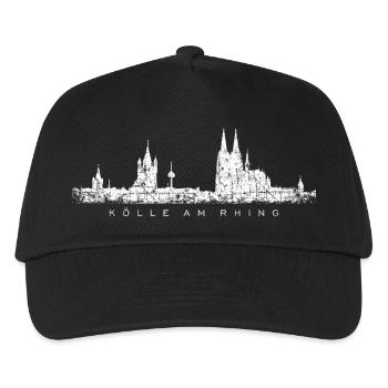 Kölle am Rhing Köln Kölner Skyline (Vintage Weiß) - Kinder Basecap - Schwarz - Vorne
