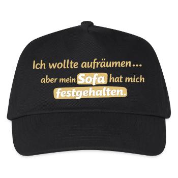 Sofa-Fessel: Aufräumen verweigert - Kinder Basecap - Schwarz - Vorne