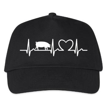EKG Kurve - Herzkurve - Puls - Schwein - Natur - Kinder Basecap - Schwarz - Vorne