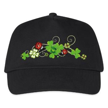 Trèfle, trèfle chanceux avec des coccinelles. - Casquette de baseball Enfant - noir - Devant