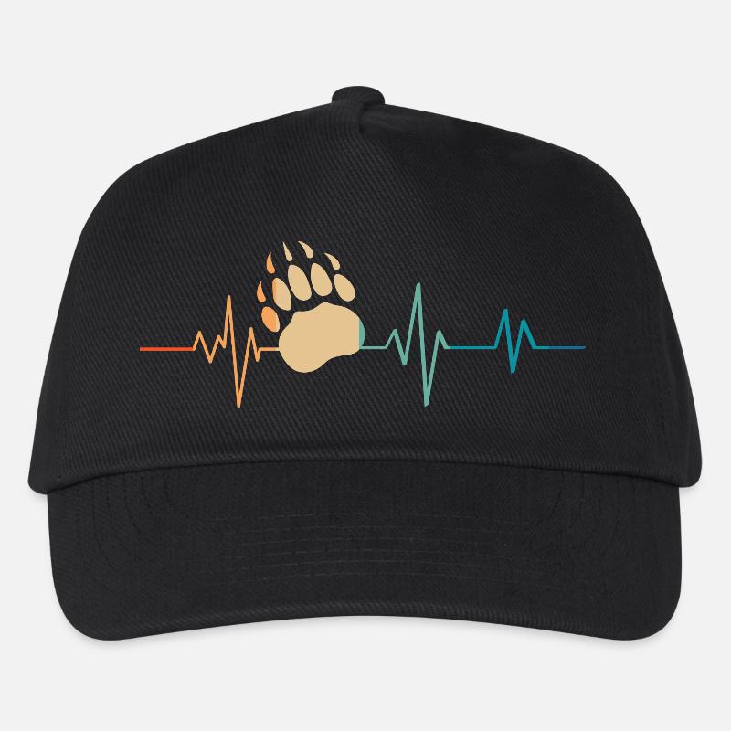 Heartbeat Retro Pfoten Bär - Kinder Basecap - Schwarz