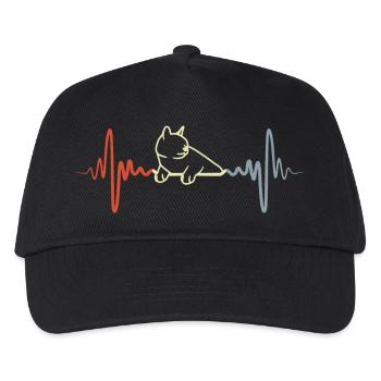 Katze Pulsschlag Vintage Look - Kinder Basecap - Schwarz - Vorne