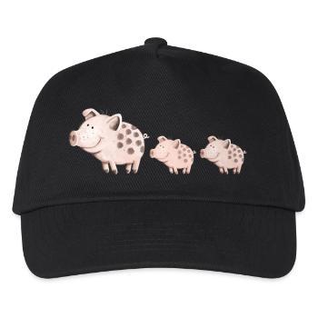 Schweine Familie - Kinder Basecap - Schwarz - Vorne