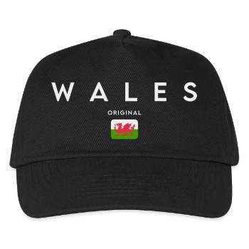 Flagge von Wales, walisischer Stolz - Kinder Basecap - Schwarz - Vorne