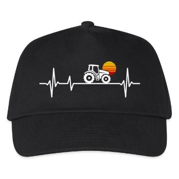 Traktor Herzschlag Landwirt Trekker Bauern - Kinder Basecap - Schwarz - Vorne