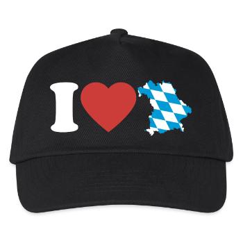 I Love Bayern | Herz mit blau weiß Landkarte - Kinder Basecap - Schwarz - Vorne