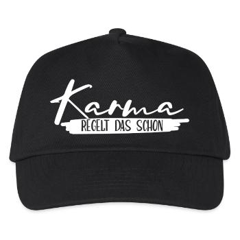 Karma Regelt Das Schon Spruch Design Geschenk - Kinder Basecap - Schwarz - Vorne