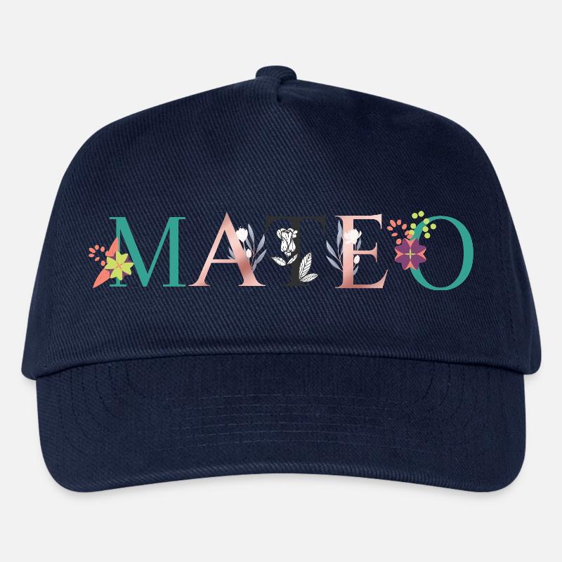 MATEO Namenskunst mit gestickten Blumen - Kinder Basecap - Navy