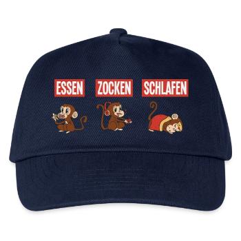 Essen Zocken Schlafen Gamer Spruch - Kinder Basecap - Navy - Vorne