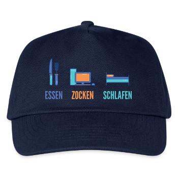 Essen Zocken Schlafen Gamer Spruch - Kinder Basecap - Navy - Vorne