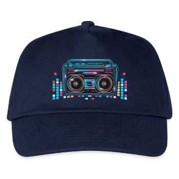 Kassetten Recorder im leuchtenden 80er Neon Look - Kinder Basecap - Navy - Vorne