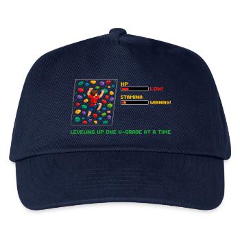 Retro Pixel Art Bouldern: Leveling Up Spruch - Kinder Basecap - Navy - Vorne