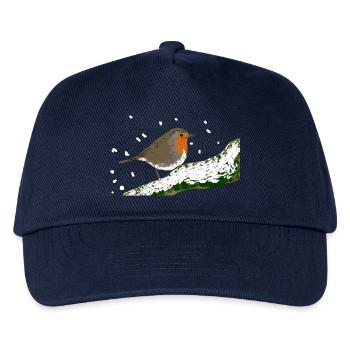 Rotkehlchen Wintermotiv Schnee Vogel Ast - Kinder Basecap - Navy - Vorne