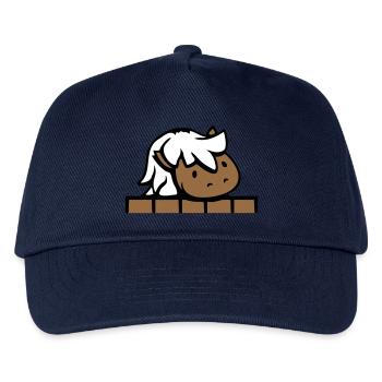 Pferd hinter Zaun versteckt Holz Mauer Stalltür - Kinder Basecap - Navy - Vorne