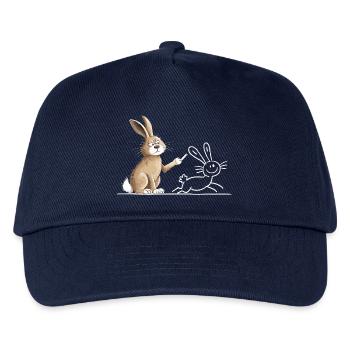 Hase Kaninchen Tiermotiv lustig Strichzeichnung - Kinder Basecap - Navy - Vorne