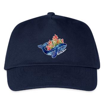 Wal Illustration mit Korallen | Schütze das Meer - Kinder Basecap - Navy - Vorne