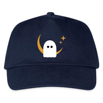 Moon Ghost Badge – Minimal Line‑Art T‑Shirt | Weiß - Kinder Basecap - Navy - Vorne