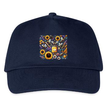 Lebhaftes, farbenfrohes Kunstwerk mit Bienen - Kinder Basecap - Navy - Vorne