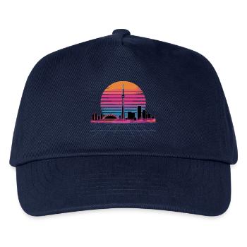 Neon Skyline Retro Sonnenuntergang - Kinder Basecap - Navy - Vorne