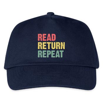 Read Return Repeat - Pastell Typo - Kinder Basecap - Navy - Vorne