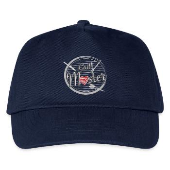 Ein Grill mit Grillbesteck und Fleisch in Herzform - Kinder Basecap - Navy - Vorne