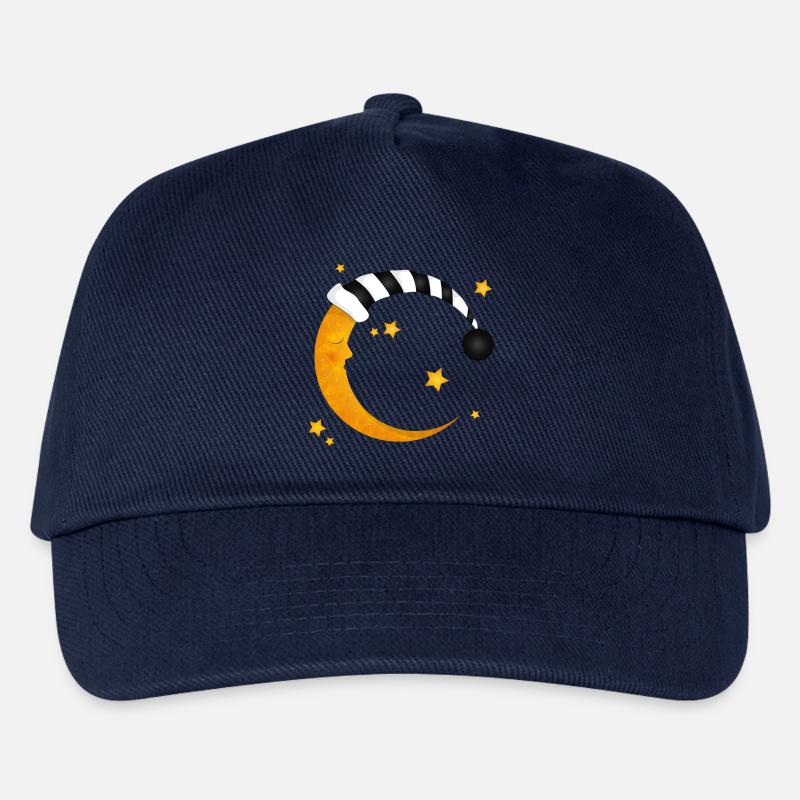 schlafender Mond mit gestreifter Schlafmütze - Kinder Basecap - Navy
