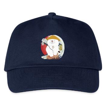 Samurai Katze sitzt auf dem Holz - Kinder Basecap - Navy - Vorne