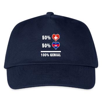 Kambodscha und Schweiz 100% Genial Flagge - Kinder Basecap - Navy - Vorne