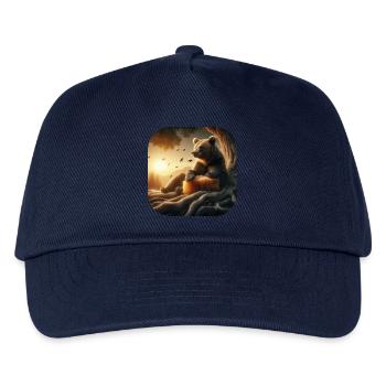 Braunbär sitzt vor einem Baum im Sonnenuntergang - Kinder Basecap - Navy - Vorne