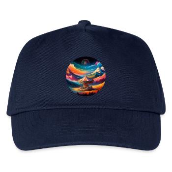 Bunte Berg Landschaft mit Karussell Pferden - Kinder Basecap - Navy - Vorne