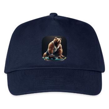 Bär mit Hanteln Fitness Sport - Kinder Basecap - Navy - Vorne