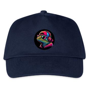 Gecko Salamander als Rapper mit Cap und Kopfhörer - Kinder Basecap - Navy - Vorne