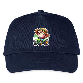 Little straw hat boy driving green tractor - Kids’ Baseball Cap - navy - Front