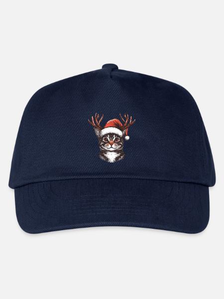 Katze mit Weihnachtsmütze und Geweih Weihnachten - Kinder Basecap - Navy