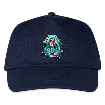 Frau tanzt Tanzen 90er Retro Disco Disko Geschenk - Kinder Basecap - Navy - Vorne