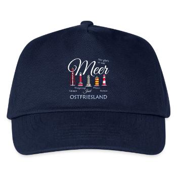 Viel Meer Pilsum, Borkum, Zeichnung Ostfriesland - Kinder Basecap - Navy - Vorne
