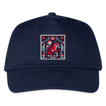 Mystischer Frosch mit Pilzen und Blumen – Folk Art - Kinder Basecap - Navy - Vorne