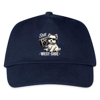 Cooler Westie mit Boombox: Still West-Side - Kinder Basecap - Navy - Vorne