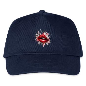 Rote Lippen mit Diamanten und Blüten - Kinder Basecap - Navy - Vorne