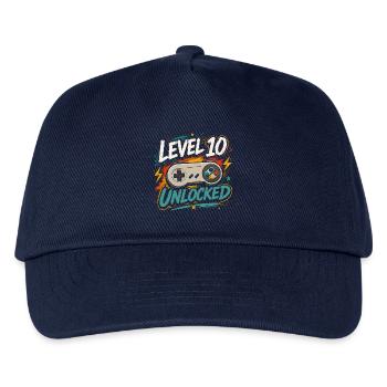 Level 10 freigeschaltetes 10-Jahres-Jubiläums-D-Geschenk - Kinder Basecap - Navy - Vorne