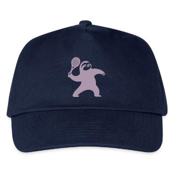 Faultier Silhouette Tennis Aufschlag Minimalistisc - Kinder Basecap - Navy - Vorne