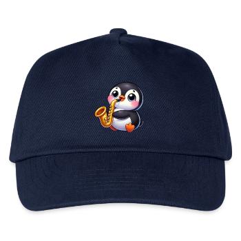 Pinguin Saxofon Spieler Jazz Musiker - Kinder Basecap - Navy - Vorne