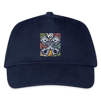 V8 Retro Kolben – Muscle Car & Biker - Kinder Basecap - Navy - Vorne
